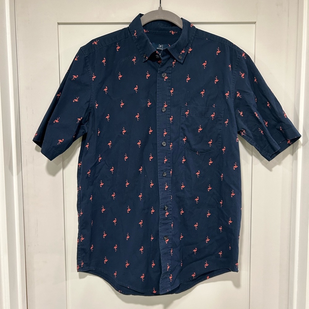 Men's Navy Flamingo Print Shirt